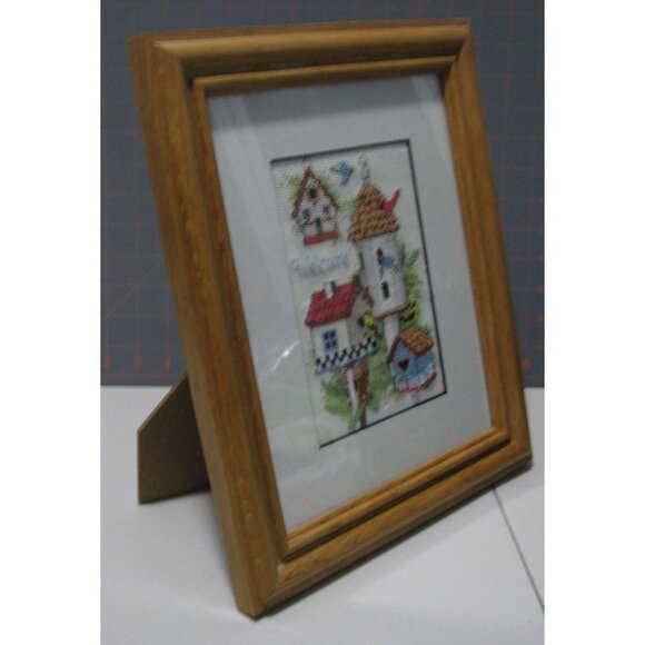Framed Cross-Stitch Birdhouse Welcome Art In Wooden Frame - Picture 12 of 14